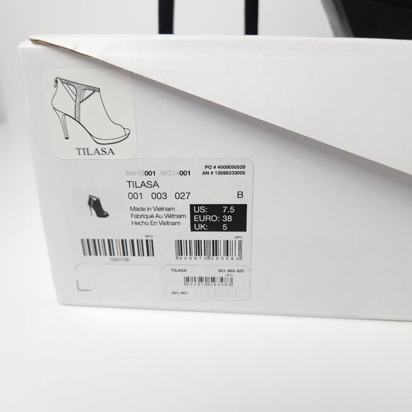 Aldo Tilasa Black Suede Peep Toe Ankle Boot Heels Silver Rhinestones - 7.5 - Picture 9 of 10